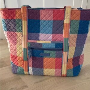 Vera Bradley Patchwork Quilted Tote Bag Large Multicolor Cotton Zip Pocket